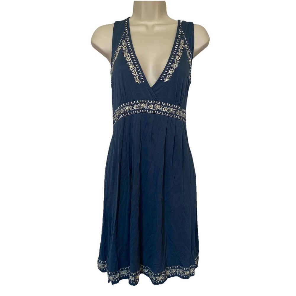 Women's Dress Blue Boho‎ Cottagecore Babydoll S Coquette Peasant Embroidered